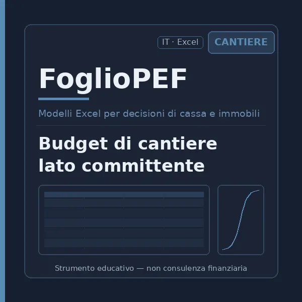 Copertina del budget di cantiere lato committente