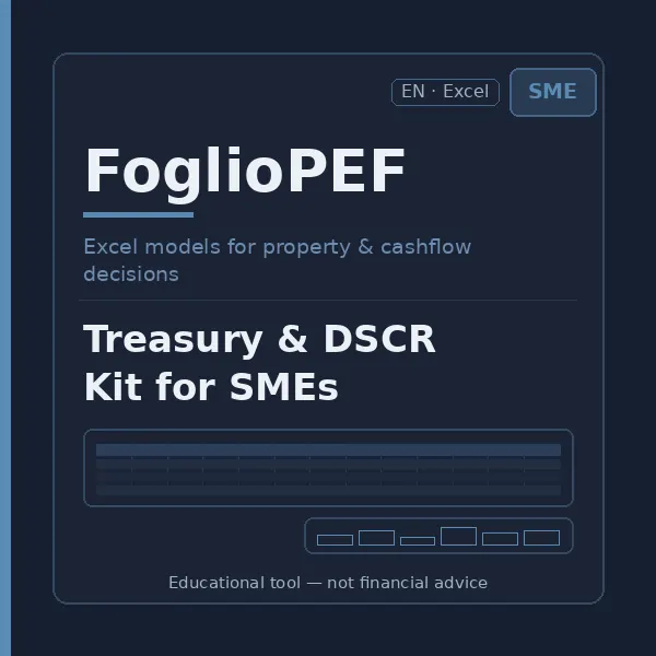 Sample dashboard of the 13-week cash flow and DSCR kit